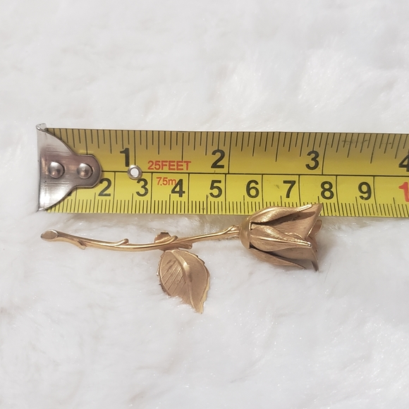 Vintage Gold Tone Rose Brooch Pin - Picture 6 of 7
